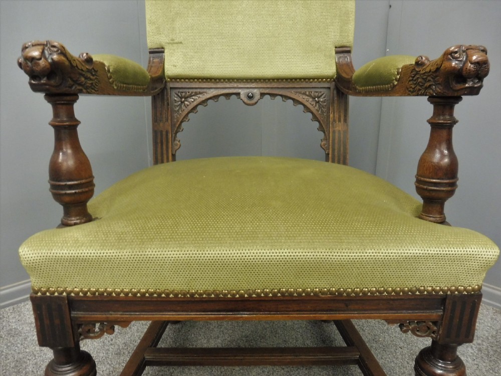 VICTORIAN DESK OR LIBRARY CHAIR WITH LIONS HEAD ARMS View VI