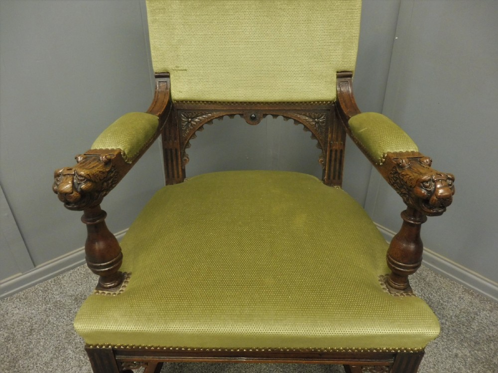 VICTORIAN DESK OR LIBRARY CHAIR WITH LIONS HEAD ARMS View VII