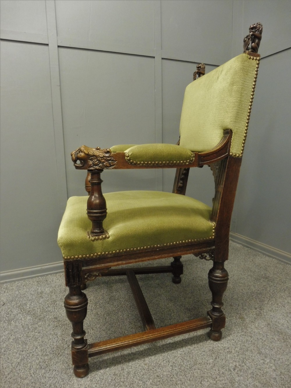 VICTORIAN DESK OR LIBRARY CHAIR WITH LIONS HEAD ARMS View VIII