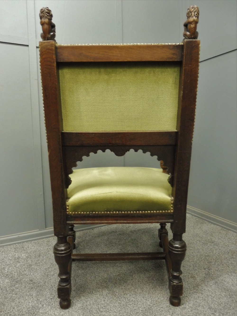 VICTORIAN DESK OR LIBRARY CHAIR WITH LIONS HEAD ARMS View IX