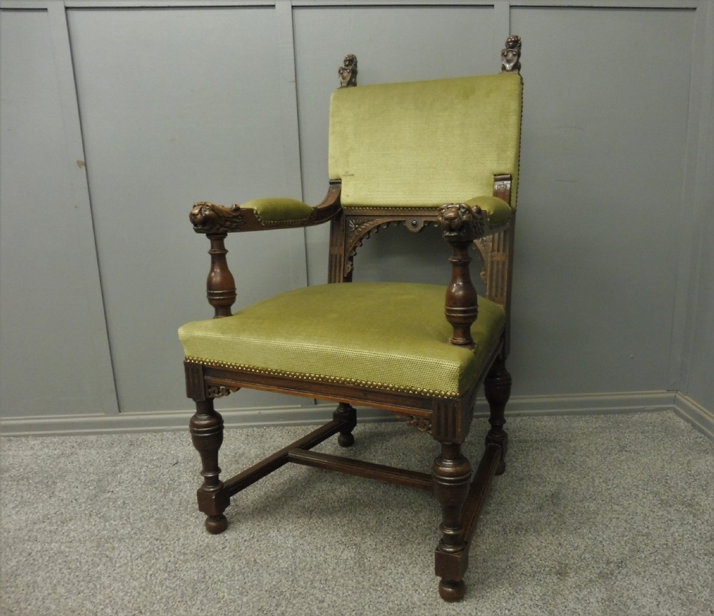 VICTORIAN DESK OR LIBRARY CHAIR WITH LIONS HEAD ARMS View XII