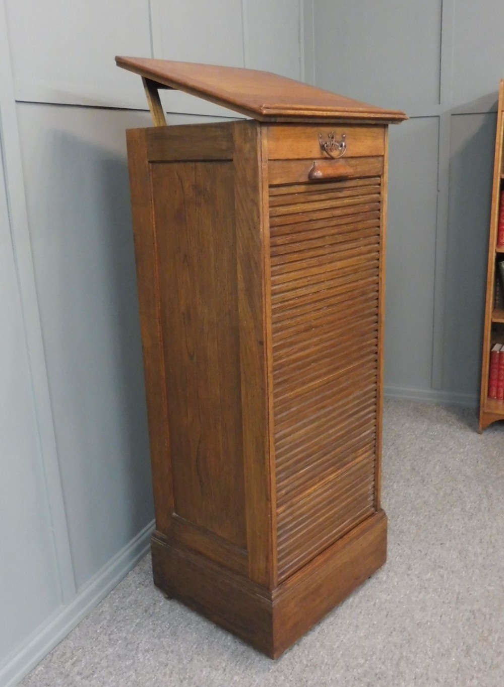 OAK TAMBOUR FRONT FILING CABINET