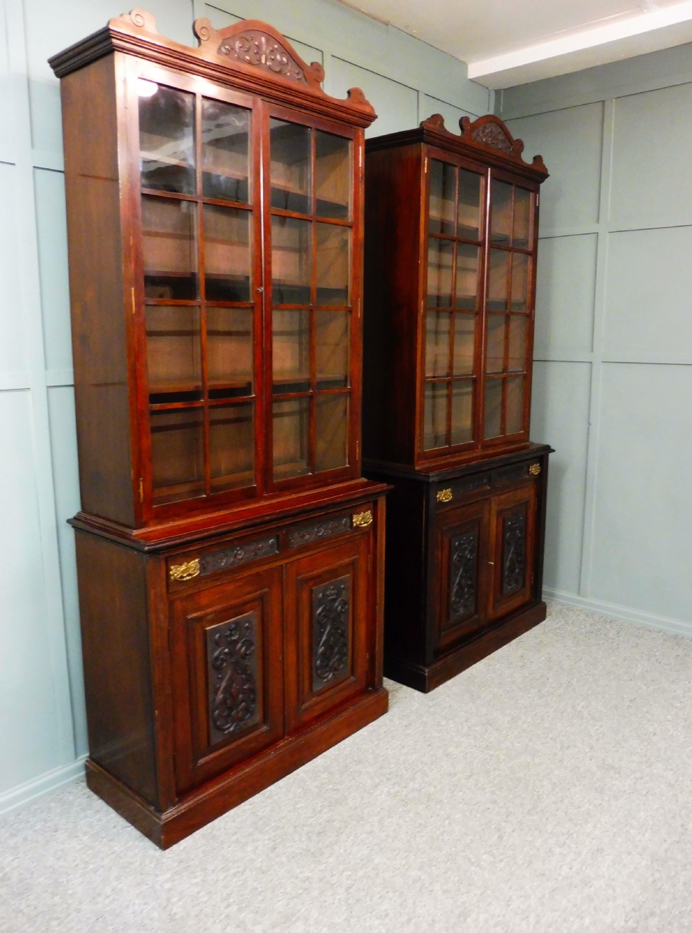 PAIR OF VICTORIAN WALNUT BOOKCASE