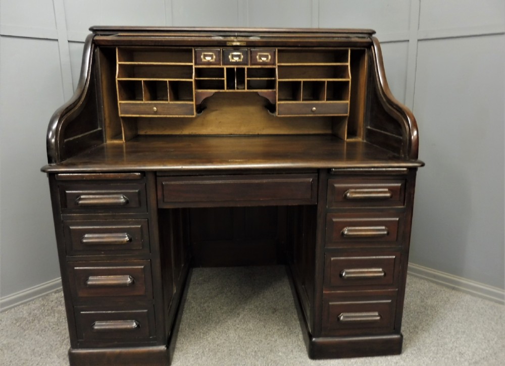 EDWARDIAN MAHOGANY ROLL TOP DESK View III