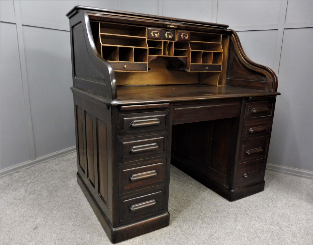EDWARDIAN MAHOGANY ROLL TOP DESK View X