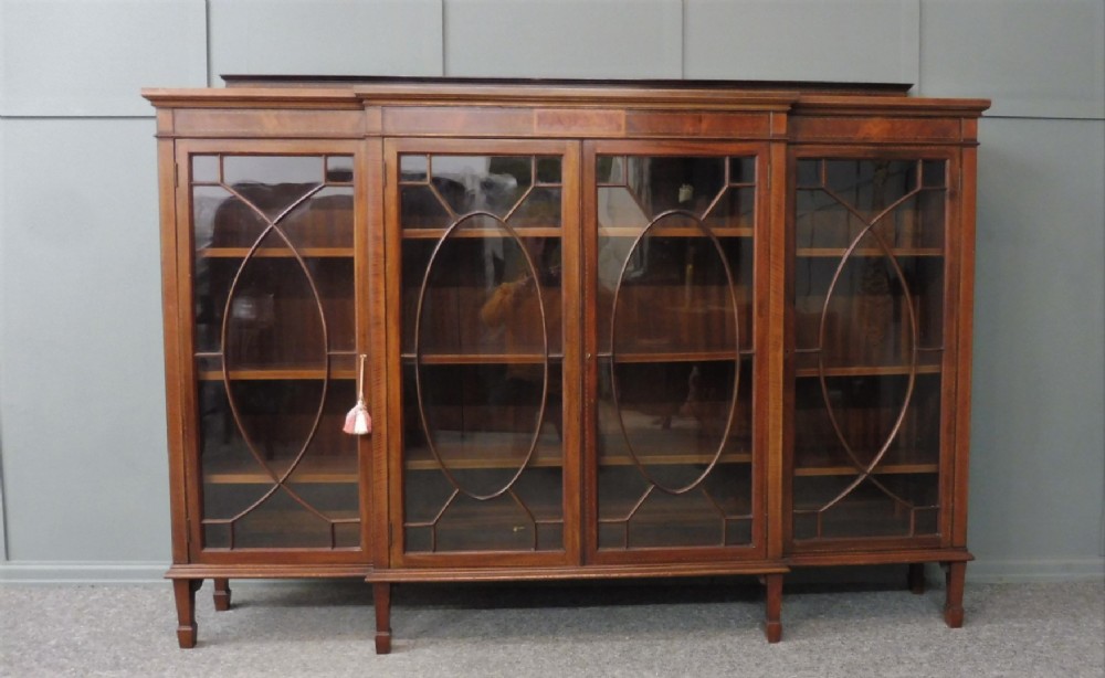 LARGE EDWARDIAN BREAKFRONT BOOKCASE