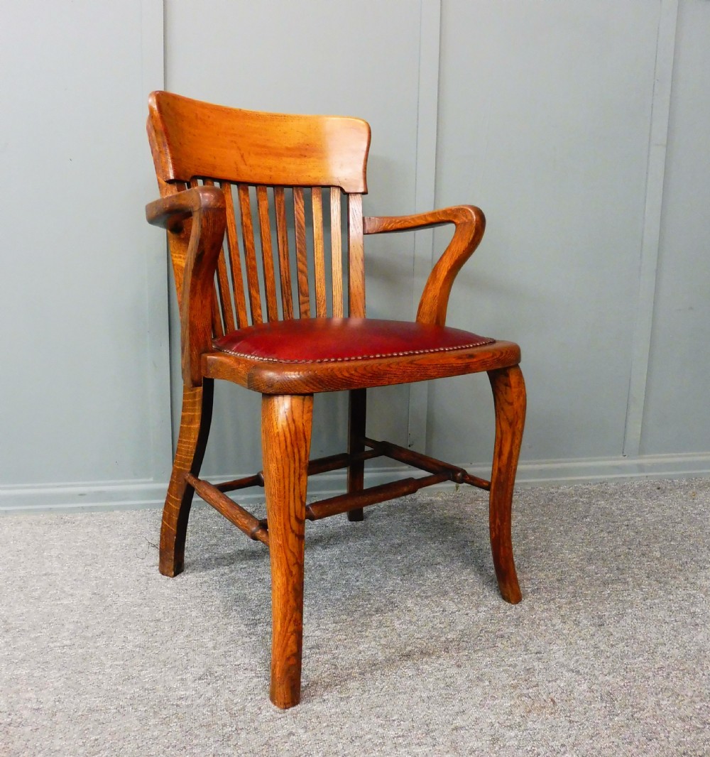 EDWARDIAN OAK OFFICE ARM CHAIR