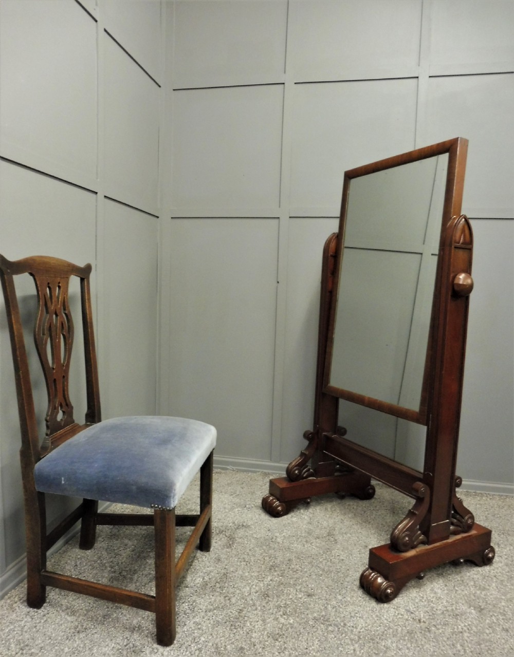 VICTORIAN MAHOGANY FLOOR STANDING CHEVAL MIRROR View II