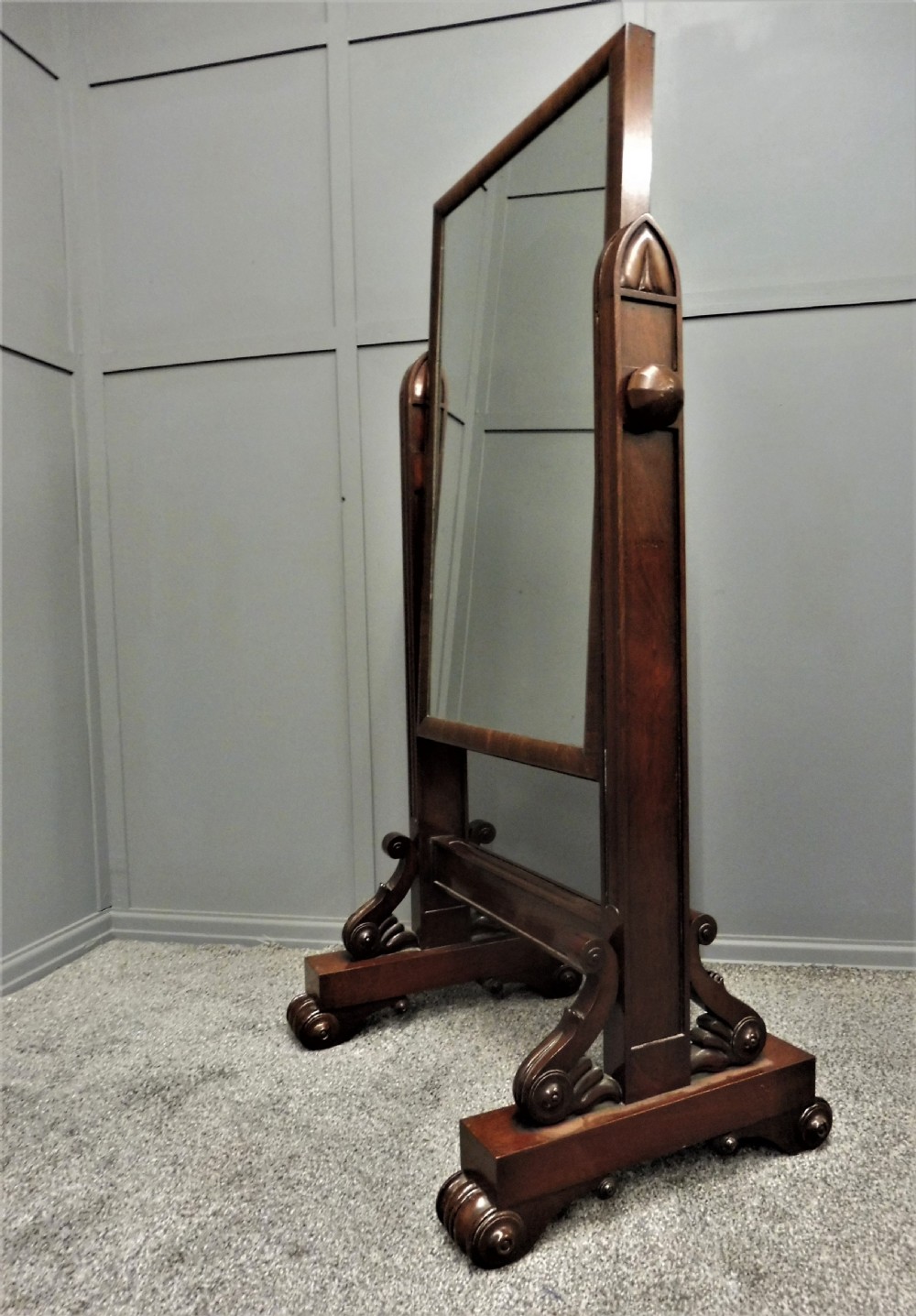 VICTORIAN MAHOGANY FLOOR STANDING CHEVAL MIRROR View III