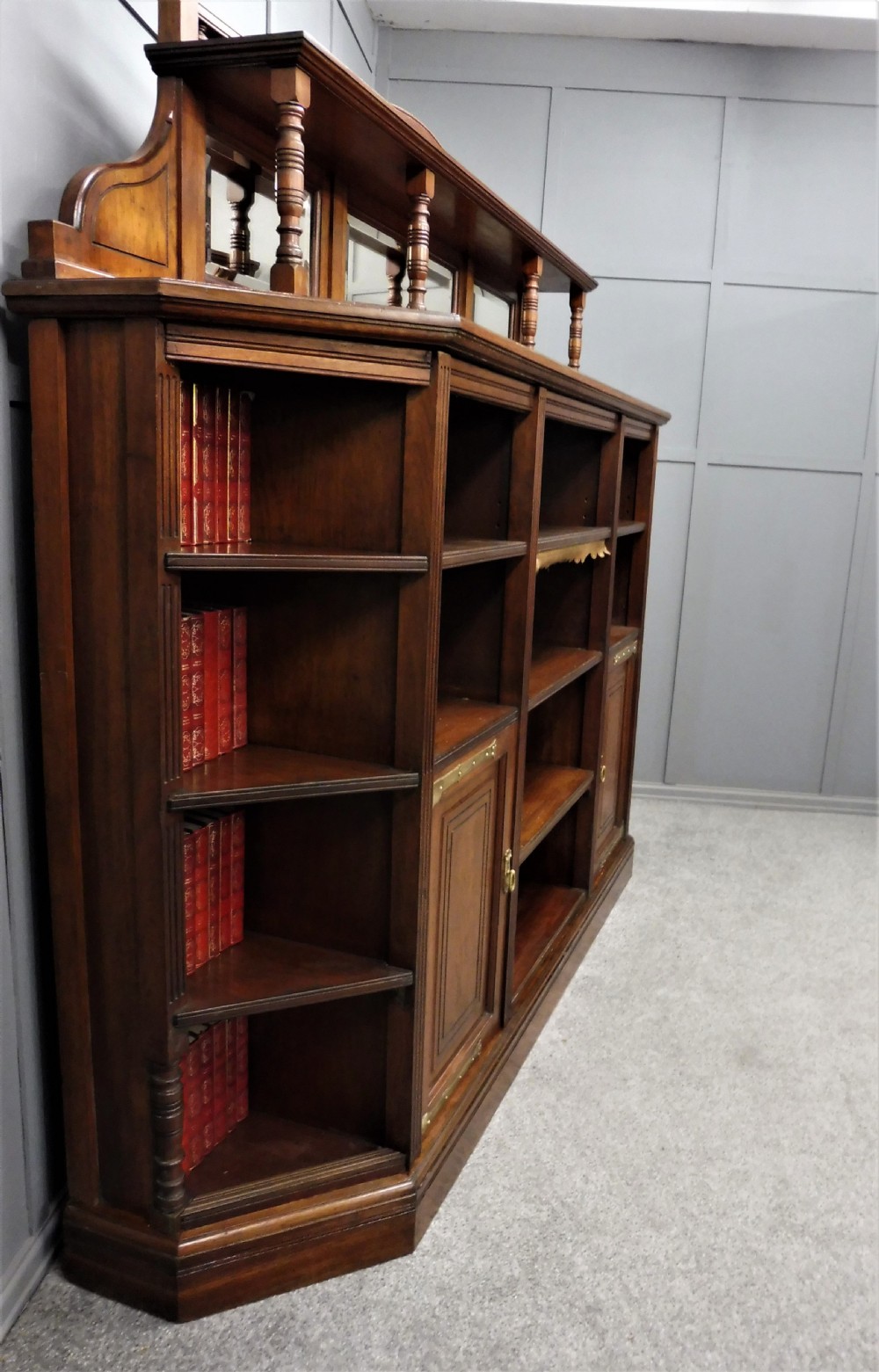 LARGE VICTORIAN WALNUT ARTS AND CRAFTS BOOKCASE View VII