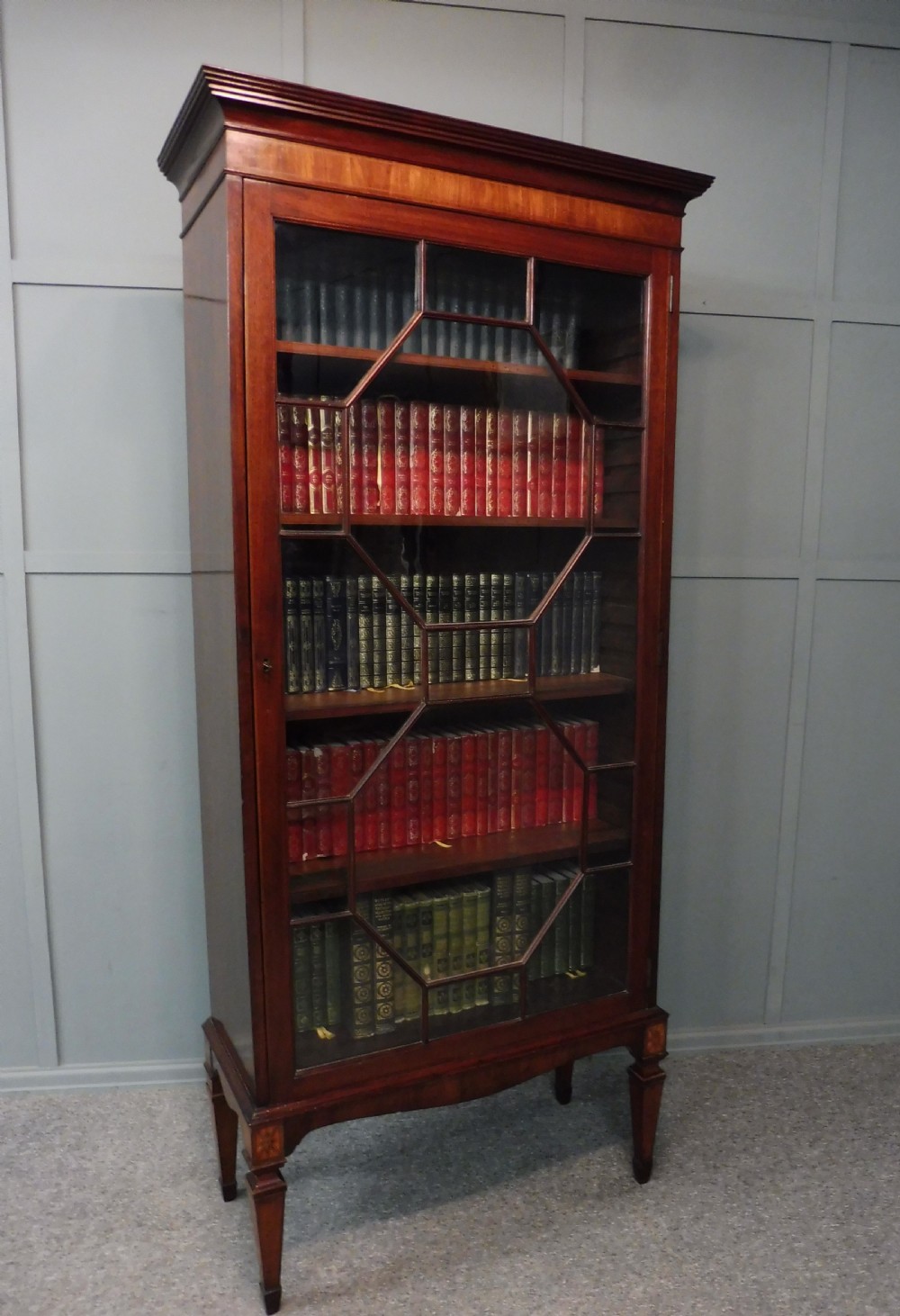SLIM 19TH CENTURY MAHOGANY INLAID BOOKCASE