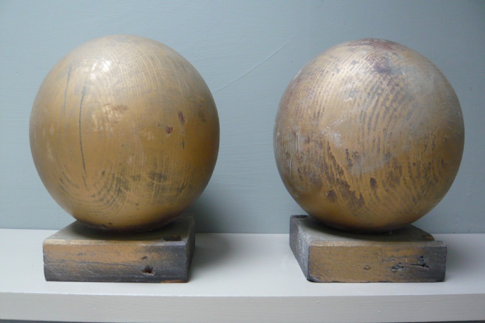 Pair of Large Golden Balls Solid Oak View II