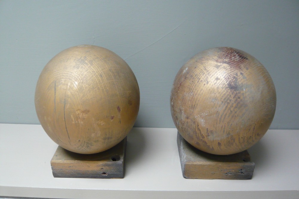 Pair of Large Golden Balls Solid Oak View III