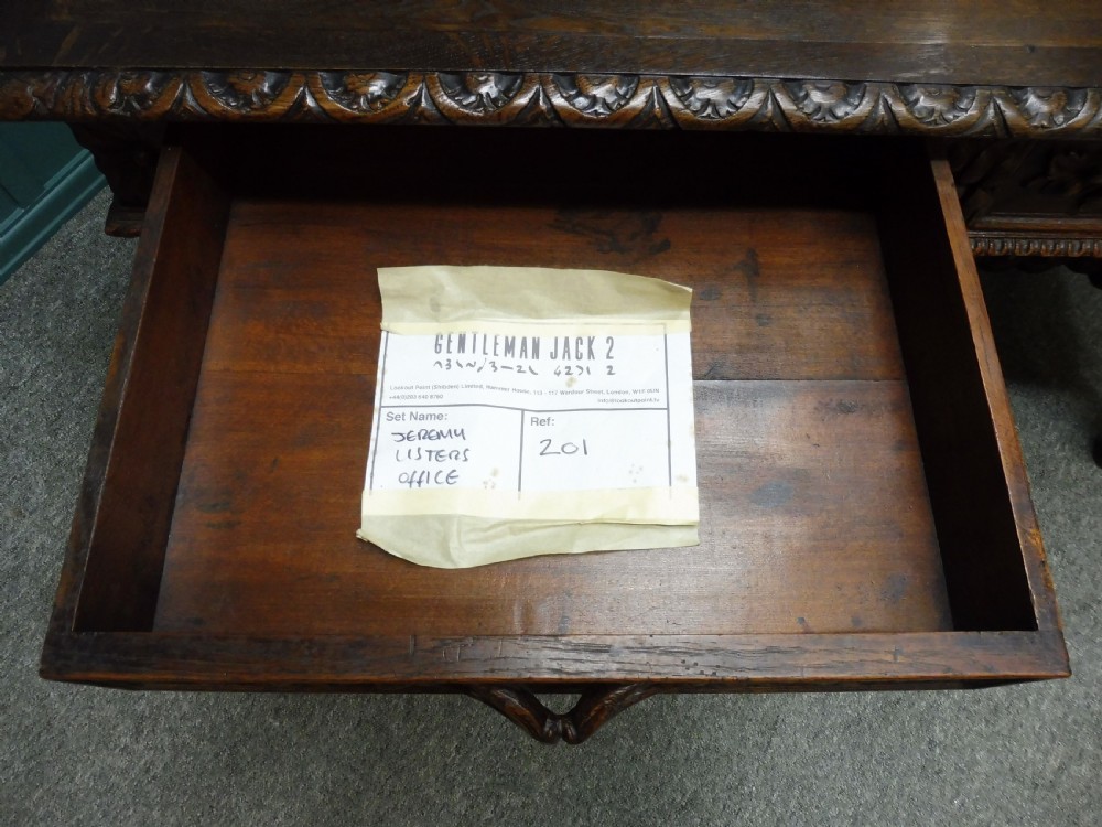 19TH CENTURY CARVED OAK DESK USED IN TV SERIES GENTLEMAN JACK View XIX