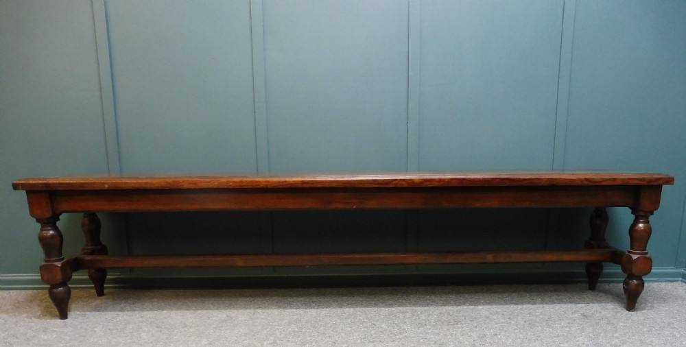 VERY LARGE PITCH PINE 19th CENTURY WAITING ROOM BENCH View II