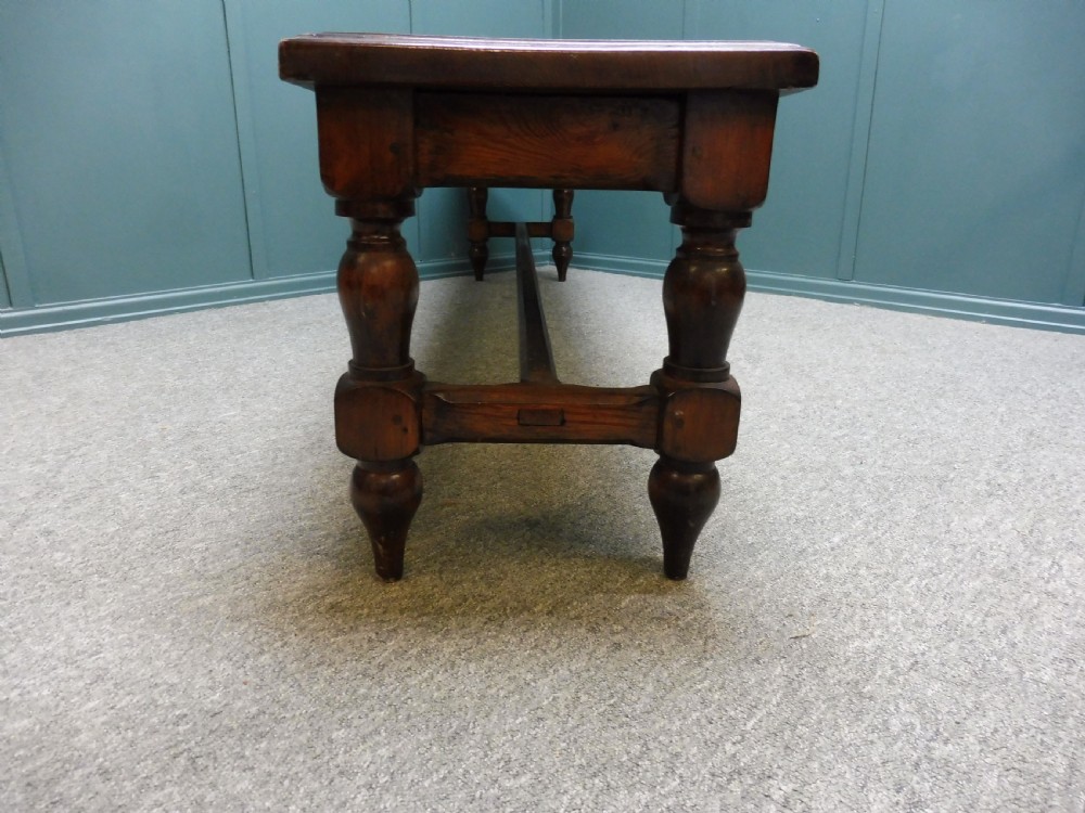 VERY LARGE PITCH PINE 19th CENTURY WAITING ROOM BENCH View III