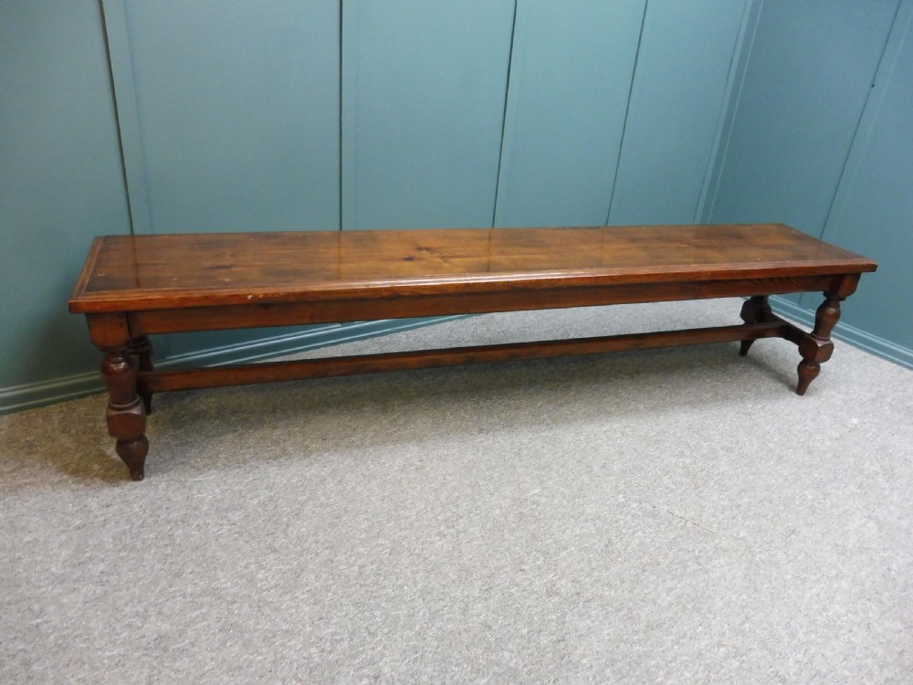 VERY LARGE PITCH PINE 19th CENTURY WAITING ROOM BENCH View V