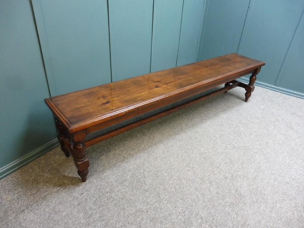 VERY LARGE PITCH PINE 19th CENTURY WAITING ROOM BENCH View VI