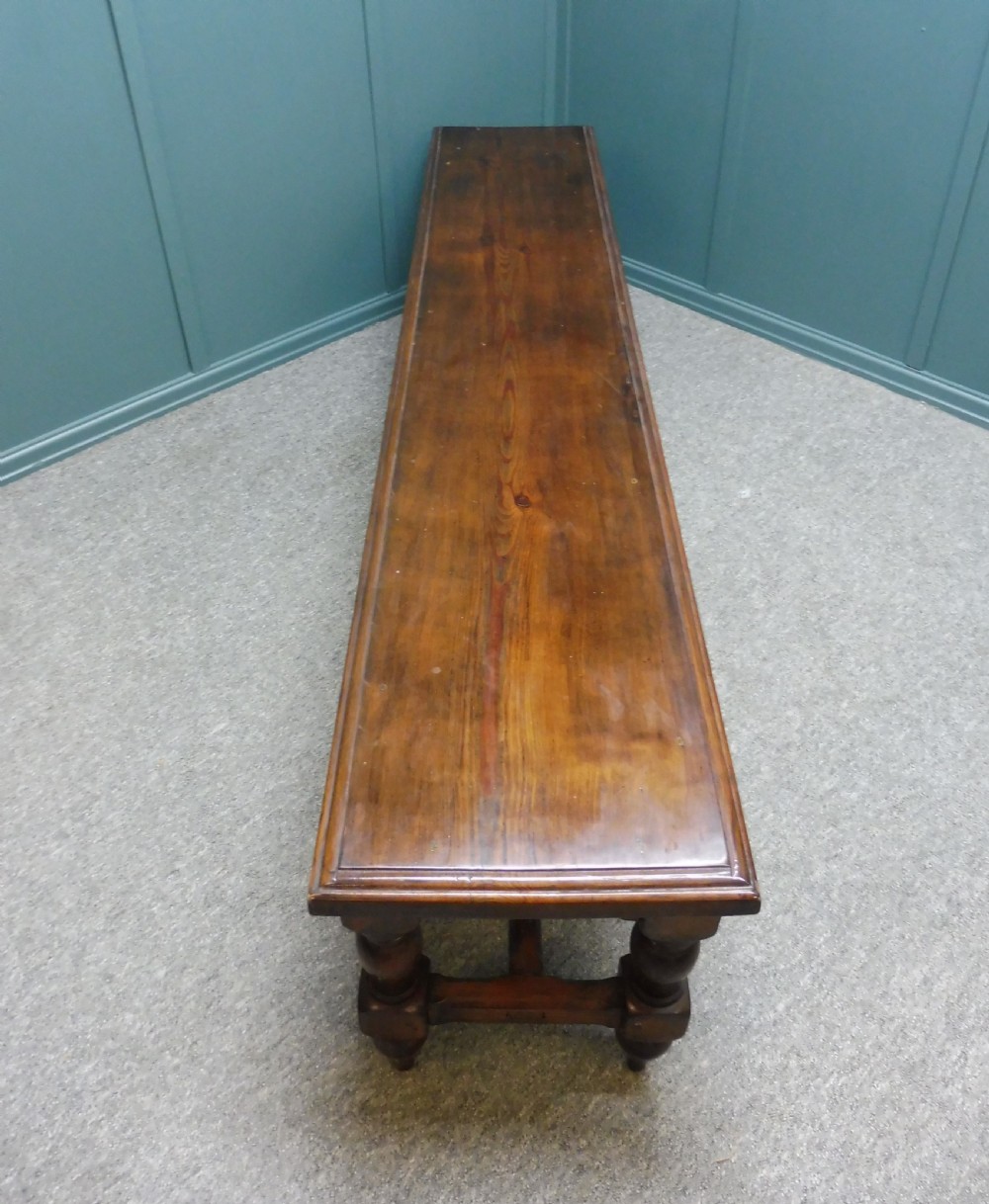 VERY LARGE PITCH PINE 19th CENTURY WAITING ROOM BENCH View VII
