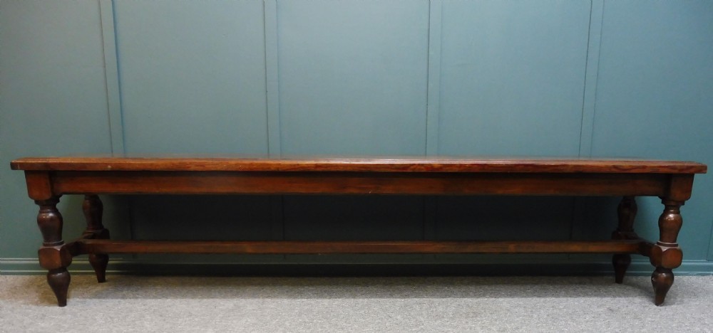 VERY LARGE PITCH PINE 19th CENTURY WAITING ROOM BENCH