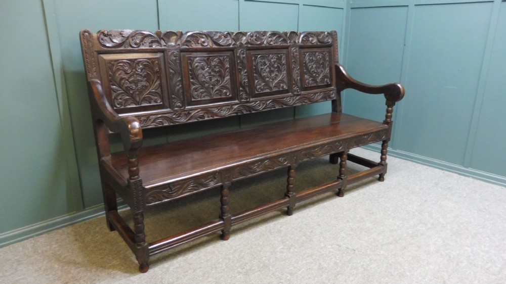 CARVED OAK 19TH CENTURY BENCH