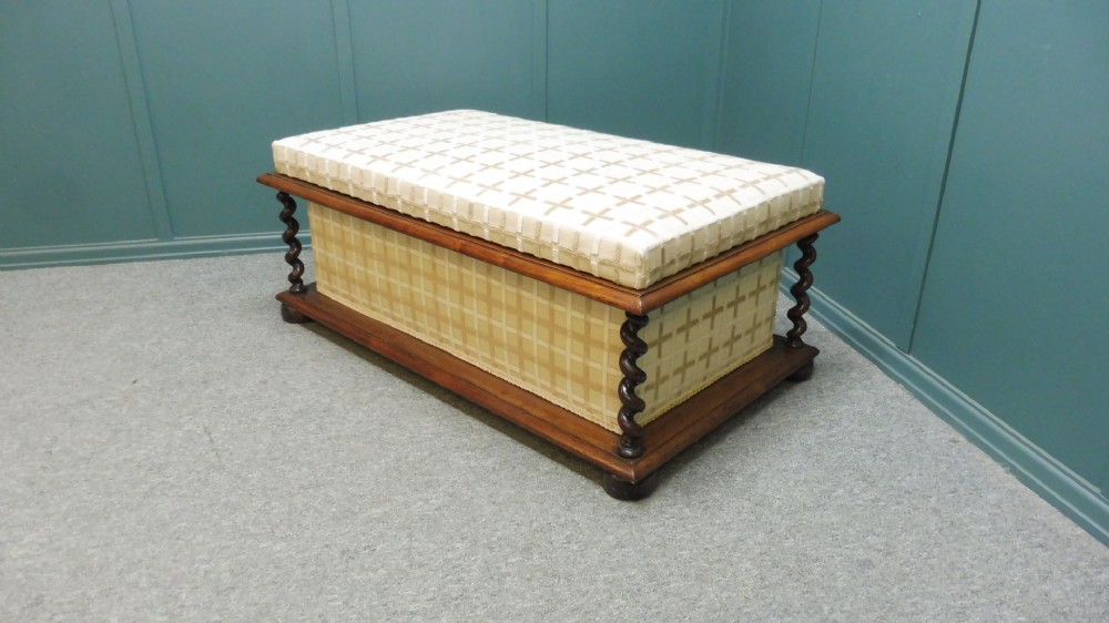 LARGE ROSEWOOD MID 19TH CENTURY UPHOLSTERED FOOTSTOOL