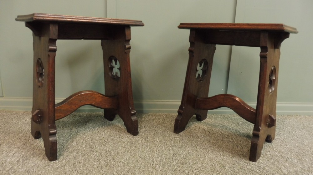 PAIR OF OAK GOTHIC STOOLS