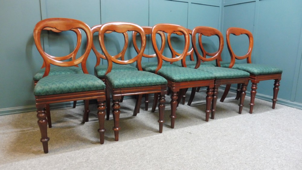 SET OF TEN VICTORIAN BALLOON BACK DINING CHAIRS