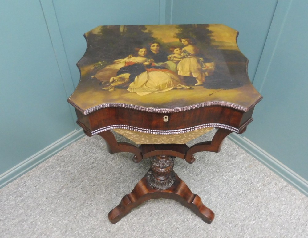 RARE PAINTED REGENCY SEWING TABLE