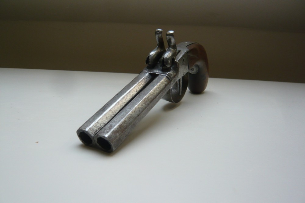 19TH CENTURY DOUBLE BARREL PERCUSSION PISTOL