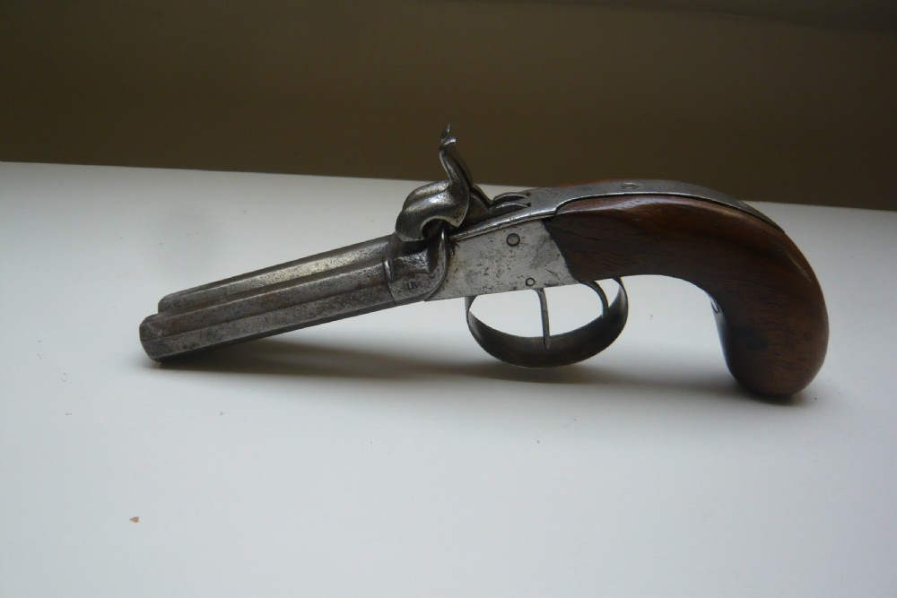 19TH CENTURY DOUBLE BARREL PERCUSSION PISTOL View II