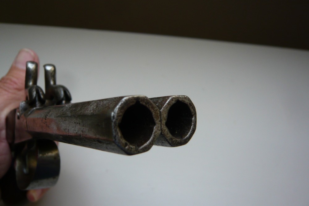19TH CENTURY DOUBLE BARREL PERCUSSION PISTOL View X
