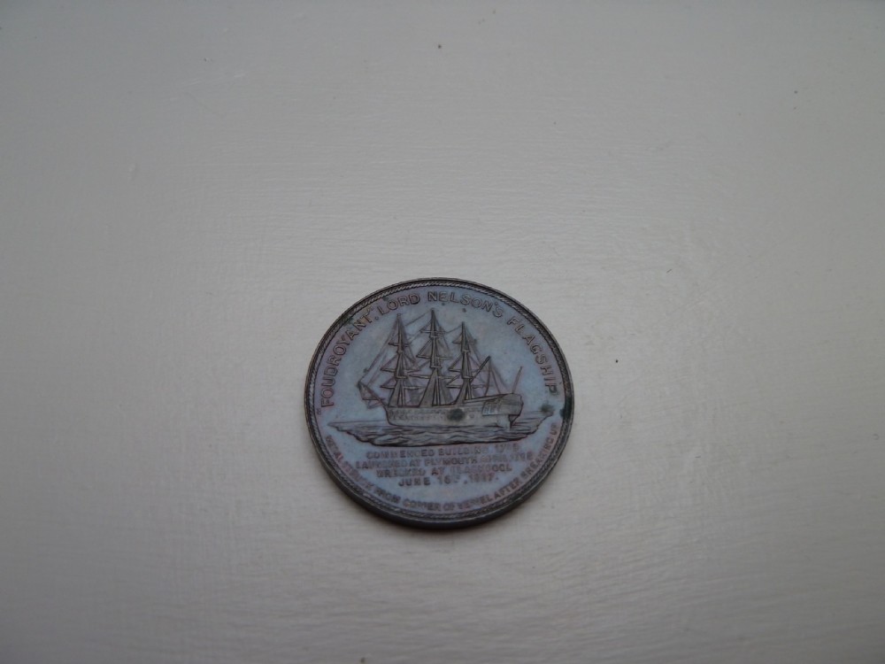 WALKING STICK AND COIN MADE FROM THE SALVAGED WRECK OF LORD NELSONS FIRST FLAGSIP THE FOUDROYANT View X