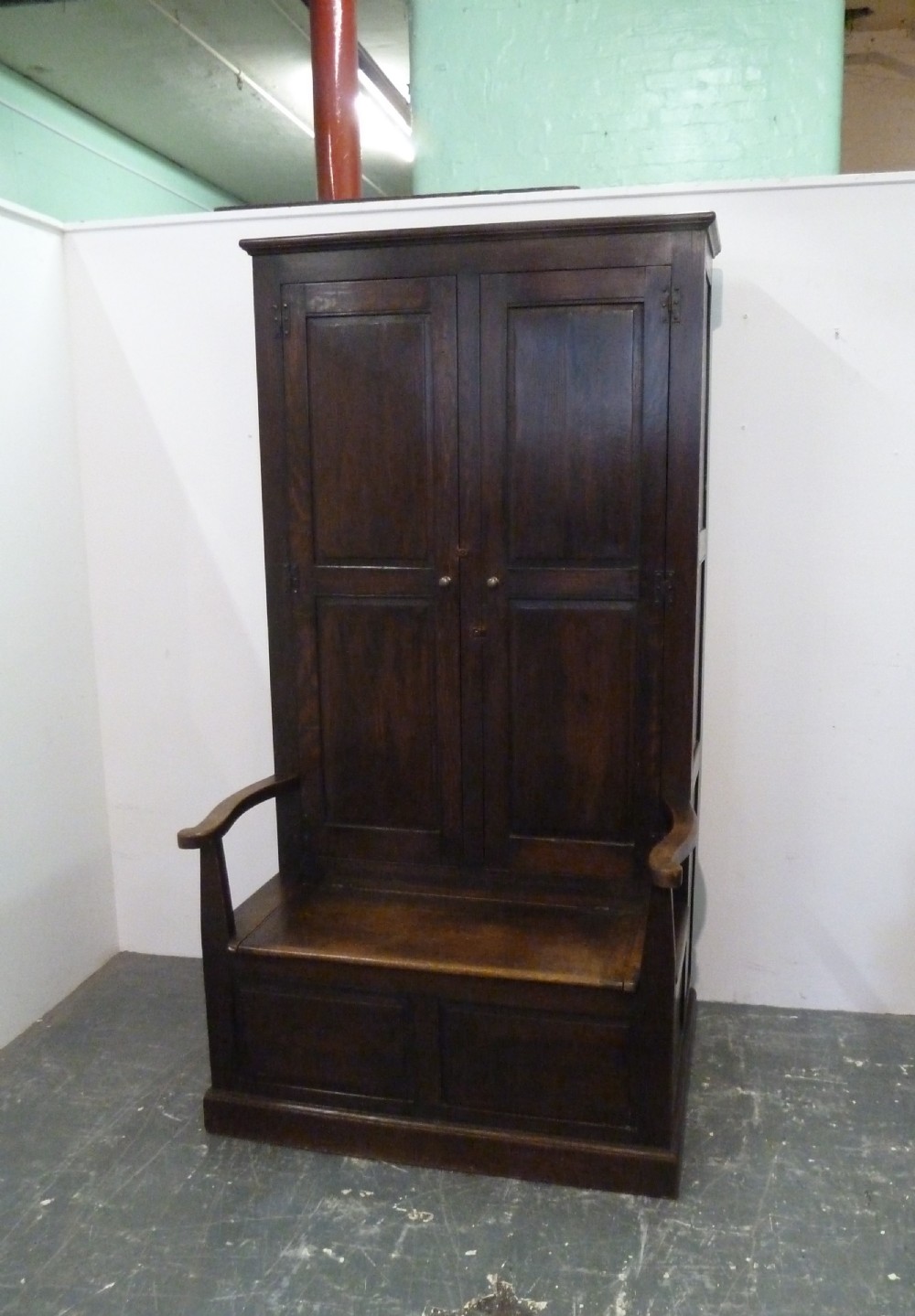 RARE OAK BACON SETTLE HALL SEAT View XV