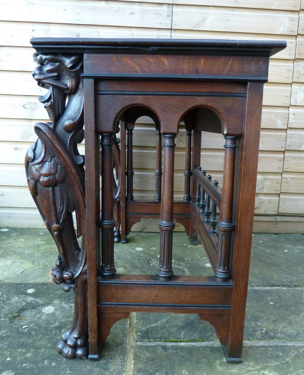 VICTORIAN OAK WRITING TABLE WITH GRIFFIN MOUNTS View VII