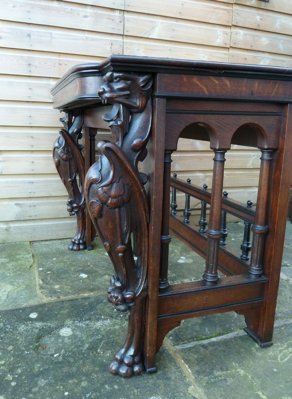 VICTORIAN OAK WRITING TABLE WITH GRIFFIN MOUNTS View VIII