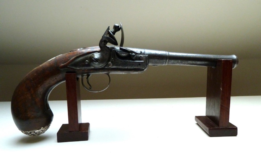 SILVER MOUNTED QUEEN ANNE FLINTLOCK PISTOL