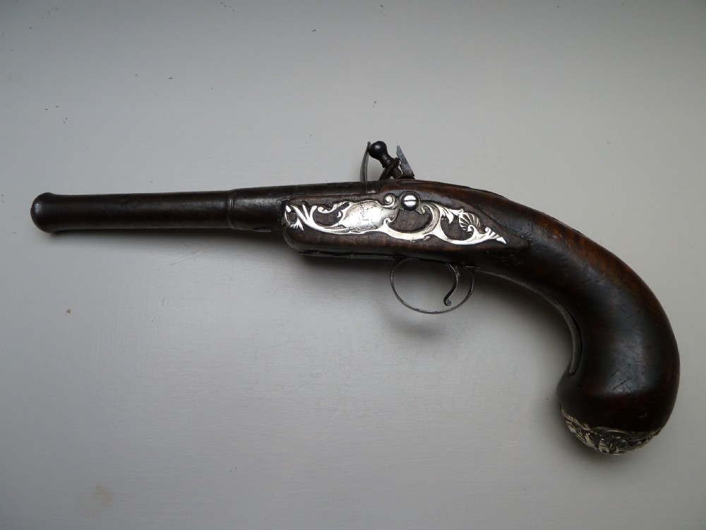 SILVER MOUNTED QUEEN ANNE FLINTLOCK PISTOL View X