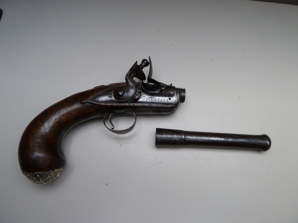 SILVER MOUNTED QUEEN ANNE FLINTLOCK PISTOL View XII
