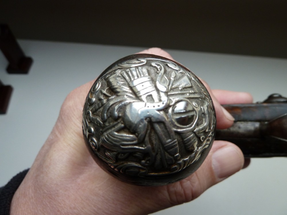 SILVER MOUNTED QUEEN ANNE FLINTLOCK PISTOL View XIII