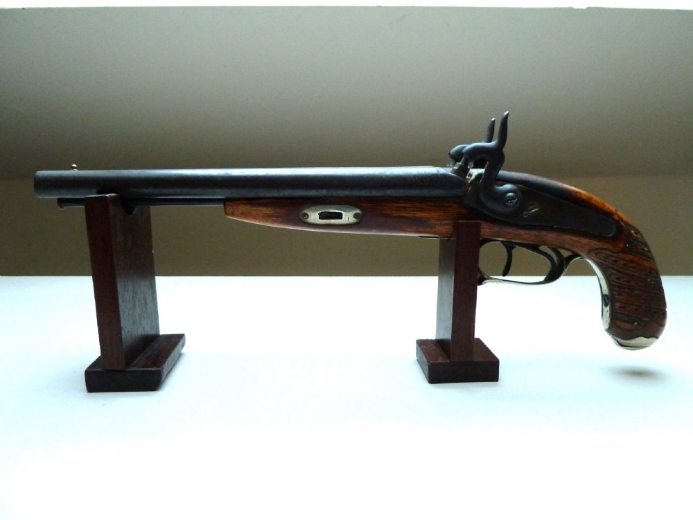 SILVER MOUNTED DOUBLE BARRELLED PERCUSSION PISTOL