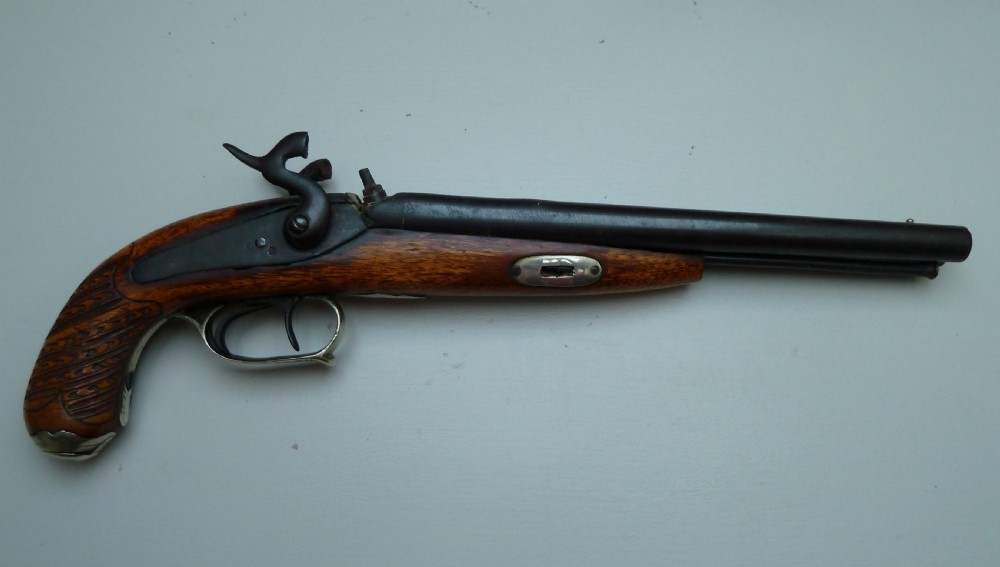 SILVER MOUNTED DOUBLE BARRELLED PERCUSSION PISTOL View VI