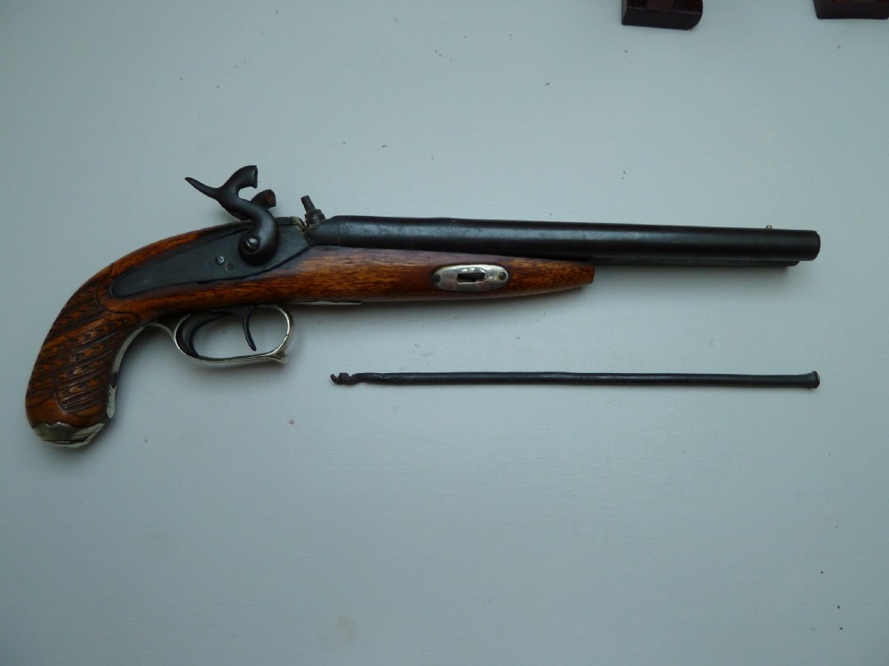 SILVER MOUNTED DOUBLE BARRELLED PERCUSSION PISTOL View VII