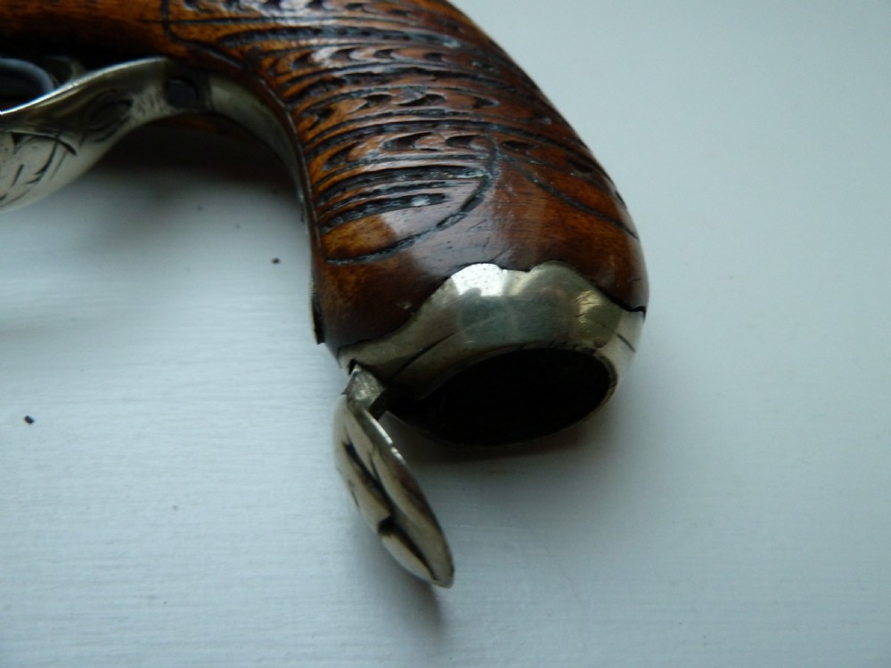 SILVER MOUNTED DOUBLE BARRELLED PERCUSSION PISTOL View XI