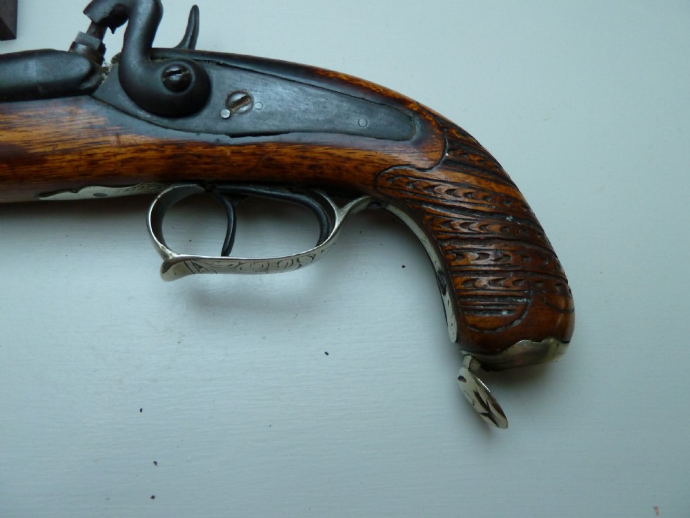 SILVER MOUNTED DOUBLE BARRELLED PERCUSSION PISTOL View XII