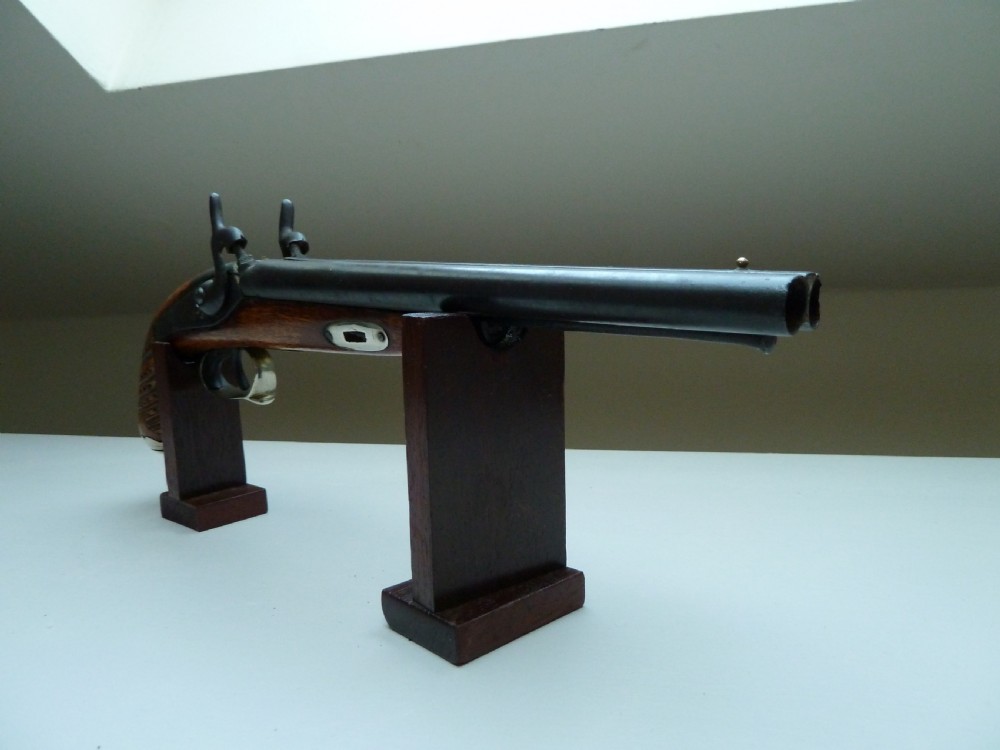 SILVER MOUNTED DOUBLE BARRELLED PERCUSSION PISTOL View XV