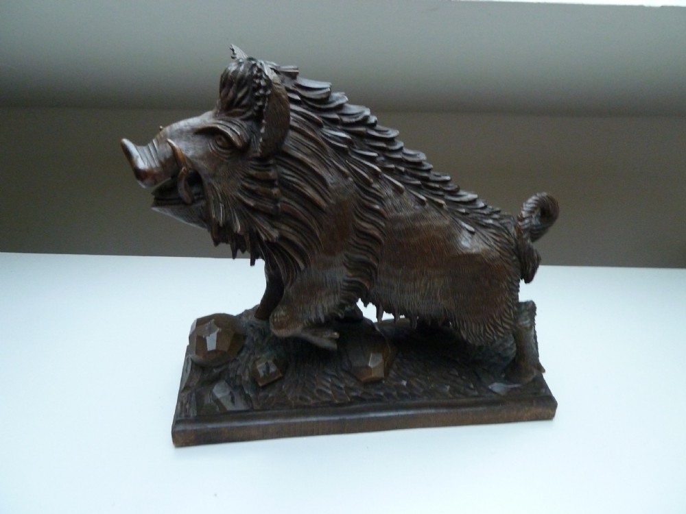 BLACK FOREST CARVED MODEL OF A BOAR View II