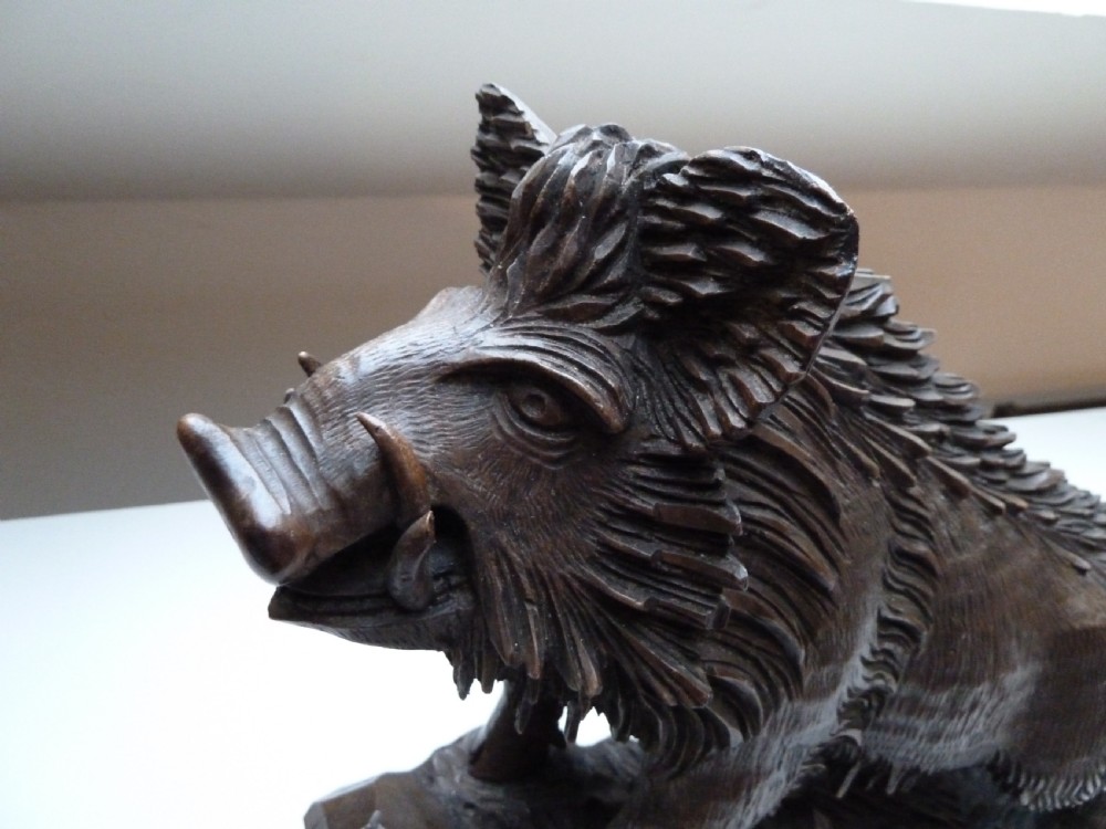 BLACK FOREST CARVED MODEL OF A BOAR View V
