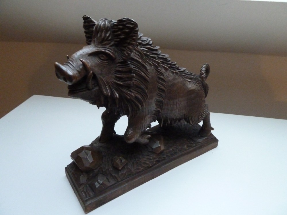 BLACK FOREST CARVED MODEL OF A BOAR View X