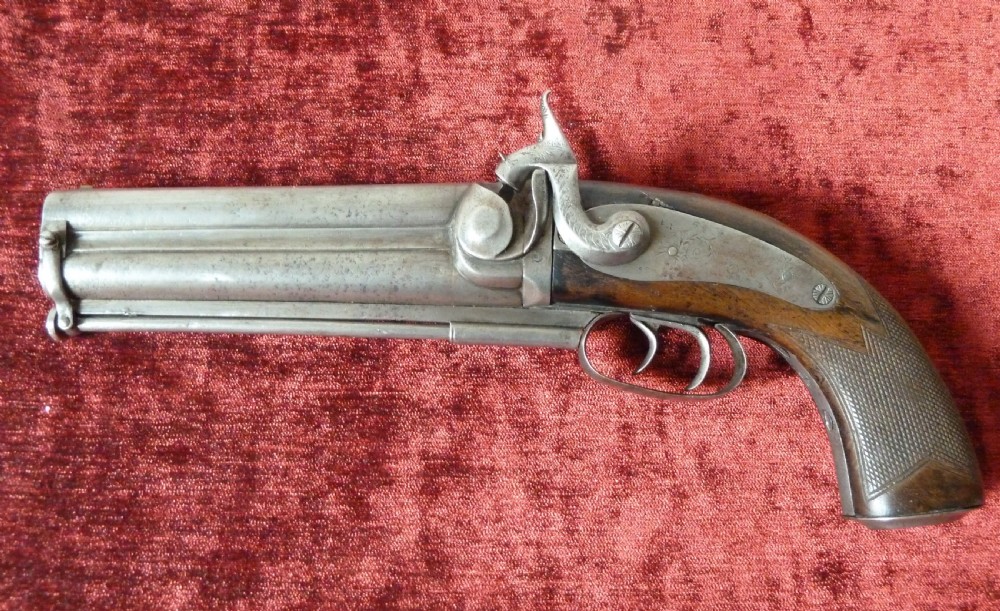 19TH CENTURY NIGHT WATCHMANS DOUBLE BARREL PISTOL